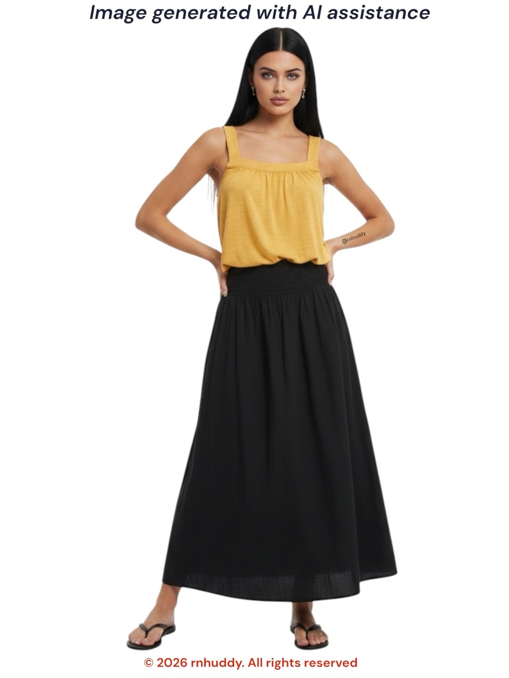Dylan XS black cotton smocked waist maxi skirt